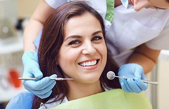 Closeup of woman smiling during dental checkup